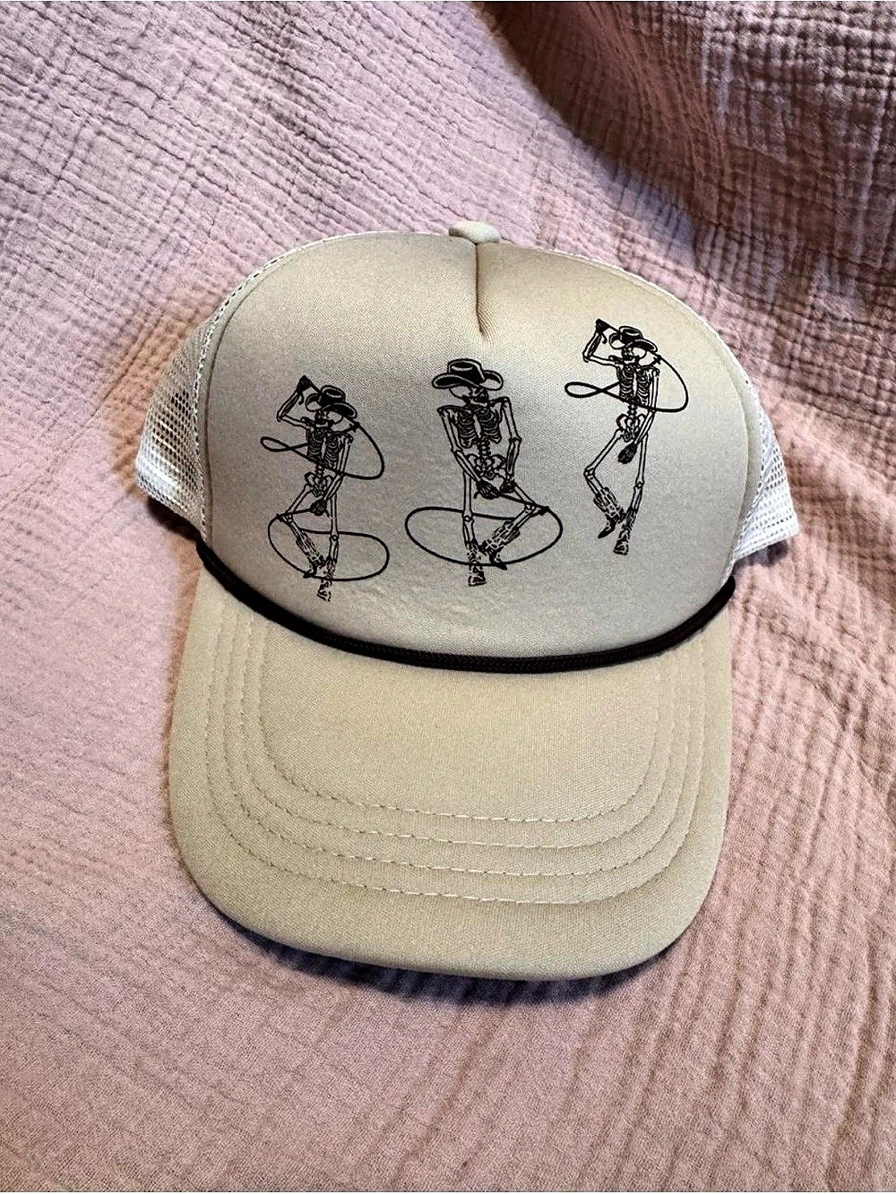 Alter’d State dancing skeleton cowboy Trucker Hat in Cream NWT